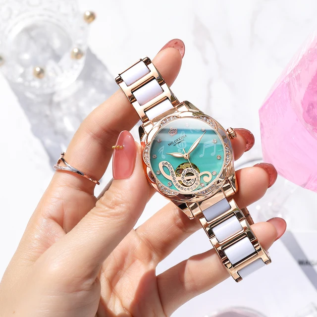 2021 New Designer Mechanical Watches Women Luxury Top Brand Ceramic Stainless Steel Diamond Music Ladies Automatic Wristwatches 3