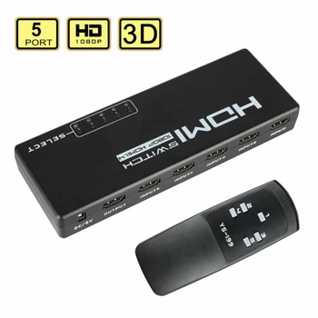 

3D Black 1080p 5 Port HDMI Switch Plastic Material Switcher Selector Splitter Hub IR Remote For HDTV/ PS3/ DVD/ STB
