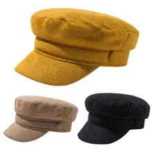 Британский стиль, ретро замшевый Бархатный берет для женщин и девочек, Классический Круглый топ на плоской подошве, кепка маляра для новорожденных мальчиков, остроконечная шапочка, темно-синяя шляпа