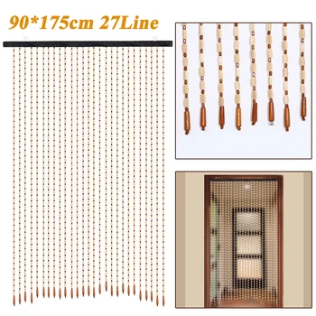 

27 Line Classic Wooden Bead Curtains 175x90cm Fly Screen Hanging Strips Wooden Beans Curtain Divider For Home Door Porch Window