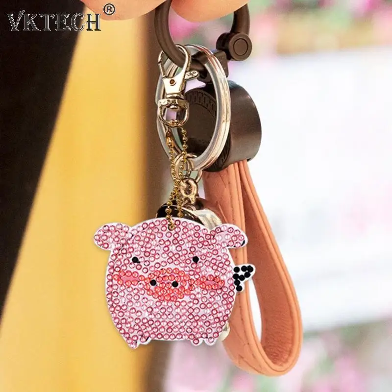 Crystal pattern 5D Diamond Embroidery cartoon pig elephant Diamond Painting Key Chain Special Sticker Double Sided Keychain