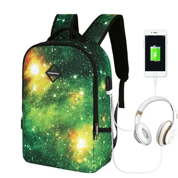 

Canvas School Bag For Teenage Girl Boys Star Sky USB Multifunction Charging Women Backpack Travel Bag