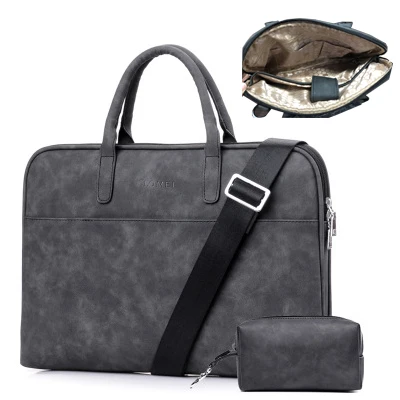 2 layer black sets Сумка для ноутбука из искусственной кожи с защитой от царапин 14 15,6 17,3, сумка для Macbook Air 13, сумка Pro 13,3 15 чехол для женщин и мужчин, сумки через плечо - Цвет: 2 layer black sets