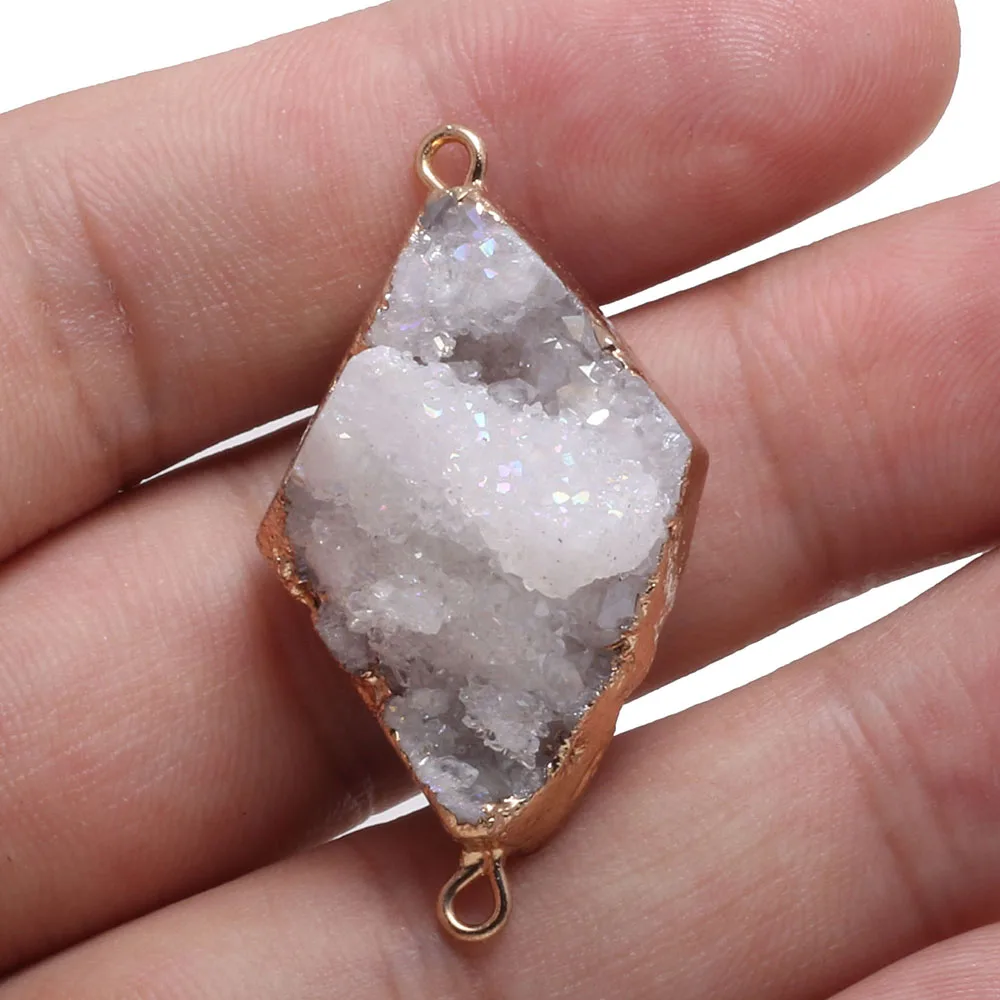 

Natural Stone irregular shape Crystal cluster Pendant Double hole connector for jewelry making DIY necklace bracelet accessories