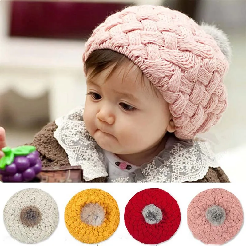 New Super Cute Ice Cream Beret Wool Hat Big Rabbit Ball Baby Winter Warm | Аксессуары для одежды