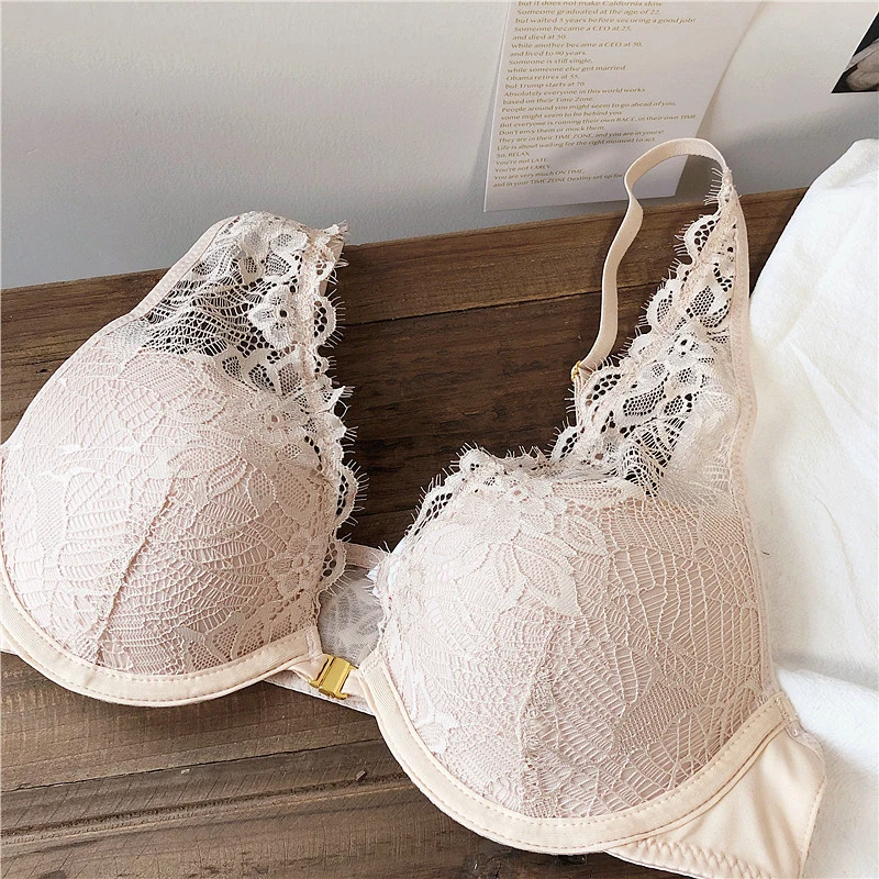 Sexy Backless Bra And Panty Set Lace Front Closure Seamless Push Up Underwear deep-v neck brassiere Briefs Women Lingerie Sets bra and brief sets