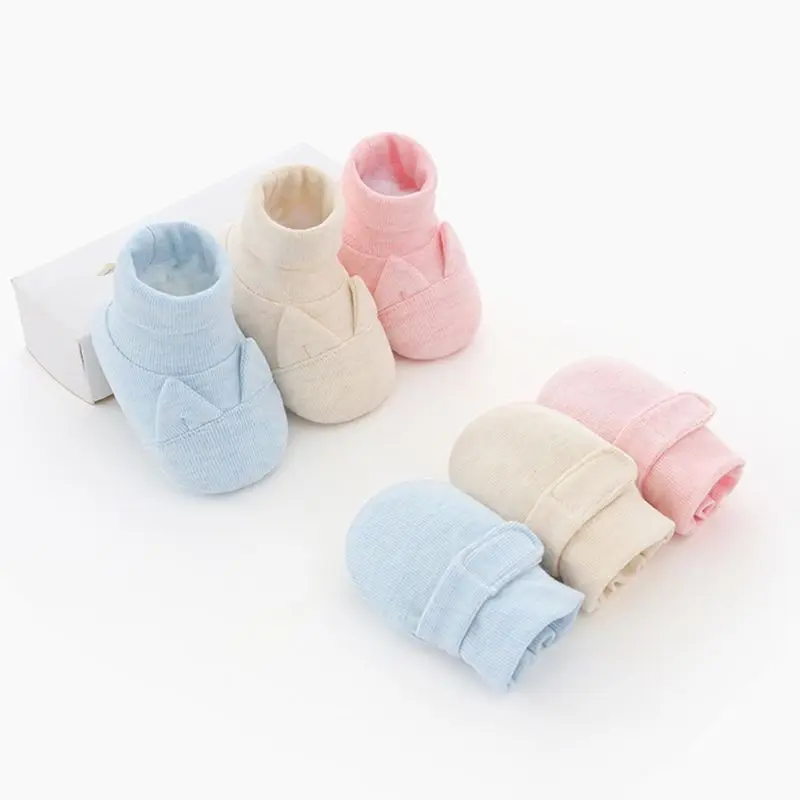 

2019 New Cotton Baby Hat Gloves Feet Cover Set Newborn Anti-grab Glove Toddler Soft Bottom Shoes Warm Cap