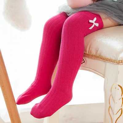 Rose red Новые модные чулки для малышей; сезон осень-зима; чулки с бантом для малышей; 6 цветов; теплые детские гольфы; леггинсы для девочек - Цвет: Rose red