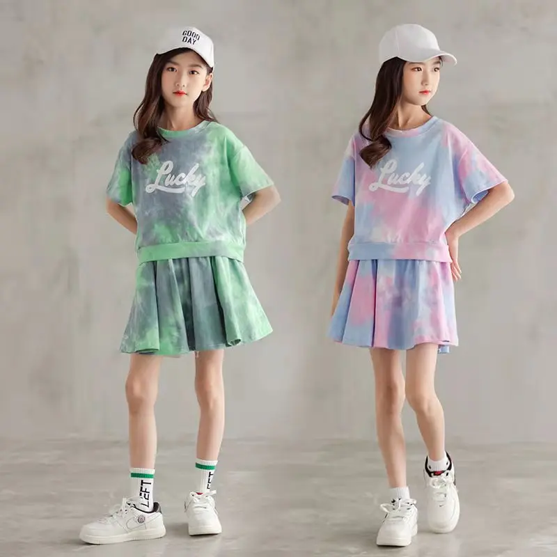 cute Clothing Sets Girls Summer Suit 2022 Kids Short Sleeve Top +skirts 2pc Skirt Set Child Sports Clothing Casual Girl Outfits 5 to 14 baby boy clothing sets