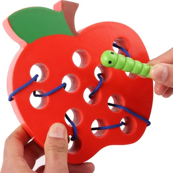 

Wooden Threading Toy Fruit Maze Toy Wooden Puzzle Enlightenment Game Toys Baby Kids Montessori Teaching Aids Kids Gift