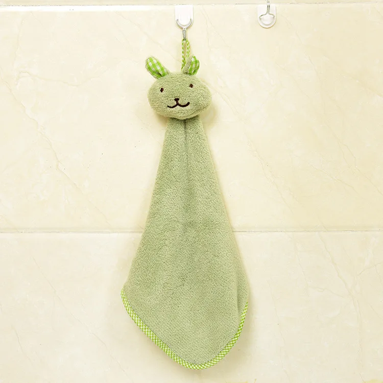 Green Милое детское полотенце для рук, мочалки для малышей, детские мягкие бархатные полотенца кораллового цвета с рисунком из мультфильма, подвешивающее полотенце для купания для детей, чистящее полотенце - Цвет: Green