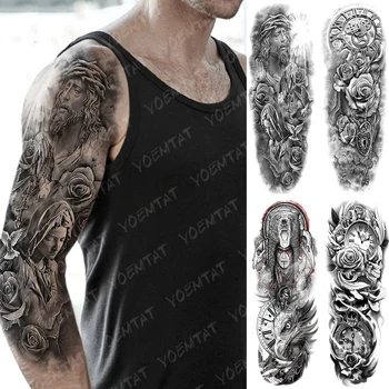 

Large Arm Sleeve Tattoo Angel Prayer Dove Waterproof Temporary Tatto Sticker Rose Peace Body Art Full Fake Tatoo Women Men