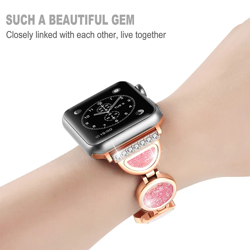 

Rose Gold Quicksand Women Watch Strap for Apple Watch Band 4 Bracelet Stainless Steel Round Shape Watch Band for iwatch