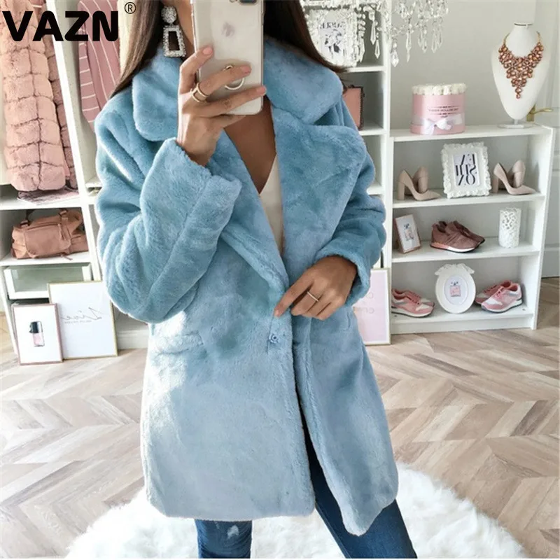 VAZN, зимняя, высококачественная, теплая, Неопрятная, Молодежная, сексуальная, повседневная, мягкая, однотонная, длинный рукав, для женщин, энергетическая, тонкая, дикая, Джокер, толстая, длинная верхняя одежда