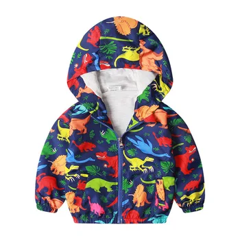 

27kids2-7Y Cute Dinosaur Spring Children Autumn Kids Hooded Top Boys Outerwear Active Boy Windbreaker Toddler Boy Hoodie
