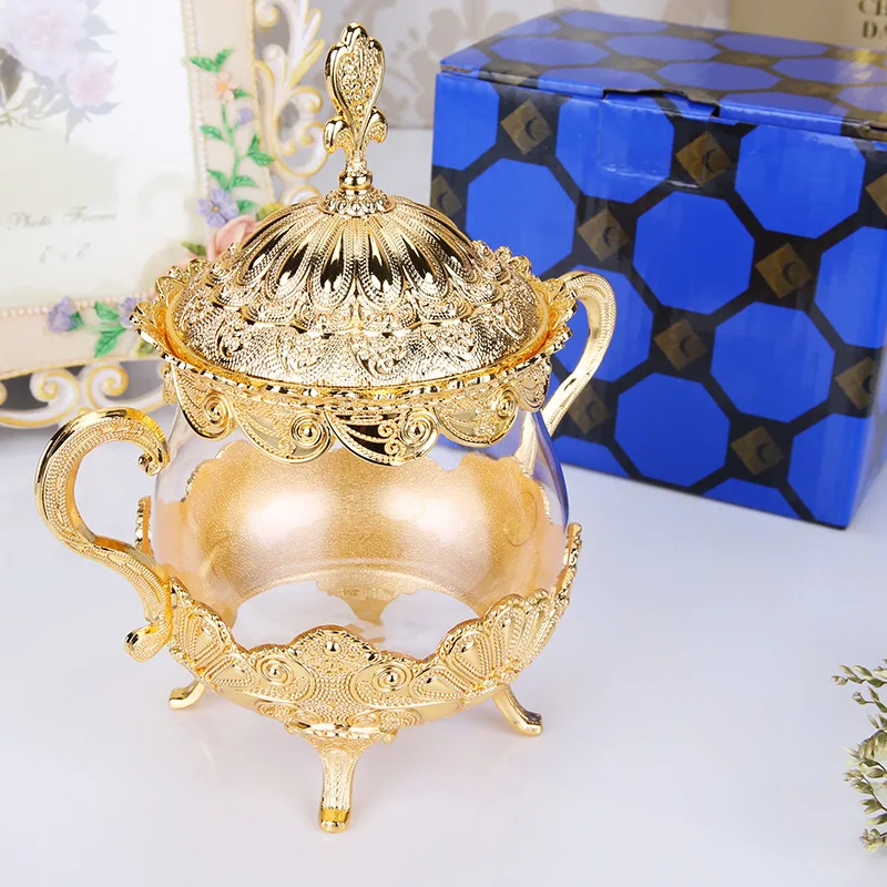 Позолоченные стеклянные баночки и крышки стеклянный контейнер сахарная чаша