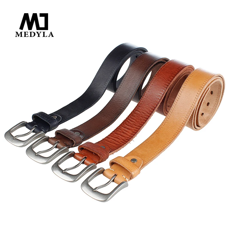 Medyla Men Top natural Leather Casual High Quality Belt Vintage Design Pin Buckle Genuine Belts Male Waistband | Аксессуары для