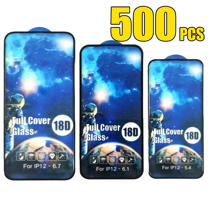 500pcs 18d Tempered Glass Full Glue Cover Screen Protector Film Guard