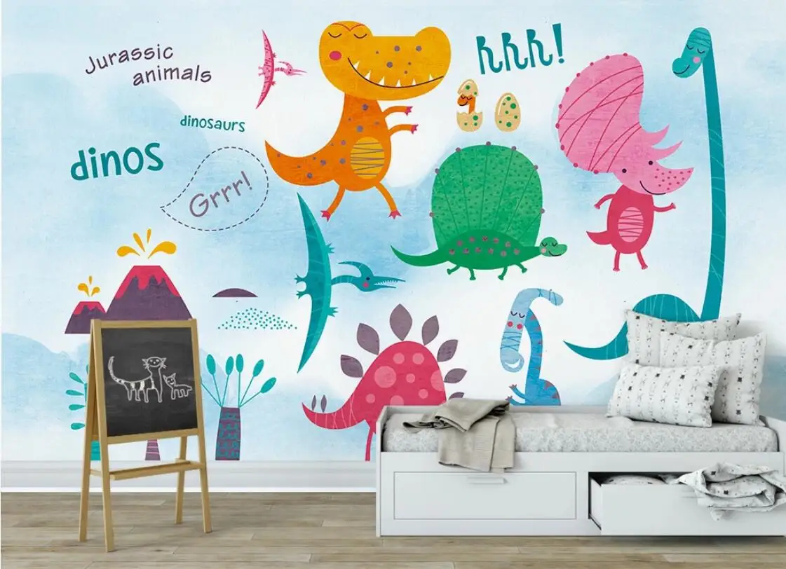 Removable Self-adhesive Wallpaper Children's Dinosaur Gallines Wallpaper Mural