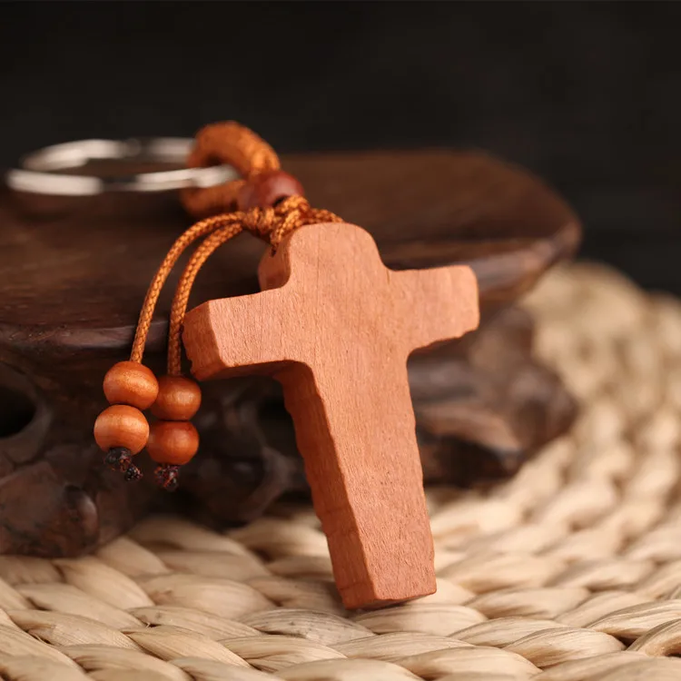 Винтажный крест Распятие Иисуса кусок брелок деревянный цвет резной Распятие Иисуса хорошая пятница Мужская цепочка для ключей