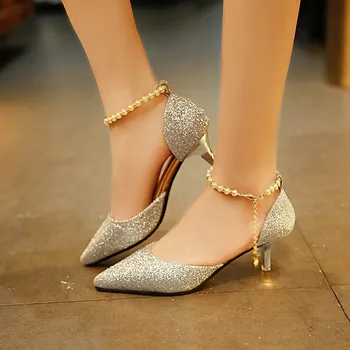 

2020 Shiny Rhinestone Ladies Sandals Stiletto Heel Shallow Mouth Pointed Buckle Women Sandals Hollow Beaded Shoes
