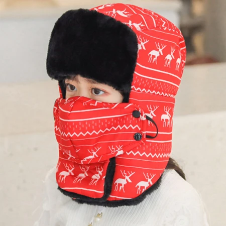 Style 1 Red HT2765 детская русская меховая шапка теплая дутая куртка На зимнем меху шляпа ребенок маска Neckwarm шапки-ушанки Кепка для мальчиков, девочек снег Лыжная Шапка охотника, детский дутик, шляпа - Цвет: Style 1 Red