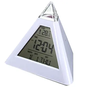 

7 LED Home Office Desk Pyramid Digital Backlight Color Everchanging Table Alarm Clock Thermometer LED Display