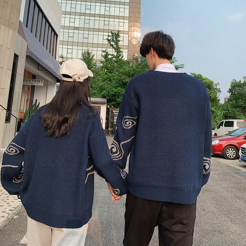 2019 Joker Sweater Male Ins Personality Knitting Unlined Upper Garment Easy Cartoon Lovers Thin Round Neck Chinese Style Blue 2019 Joker Sweater Male Ins Personality Knitting Unlined Upper Garment Easy Cartoon Lovers Thin Round Neck Chinese Style Blue