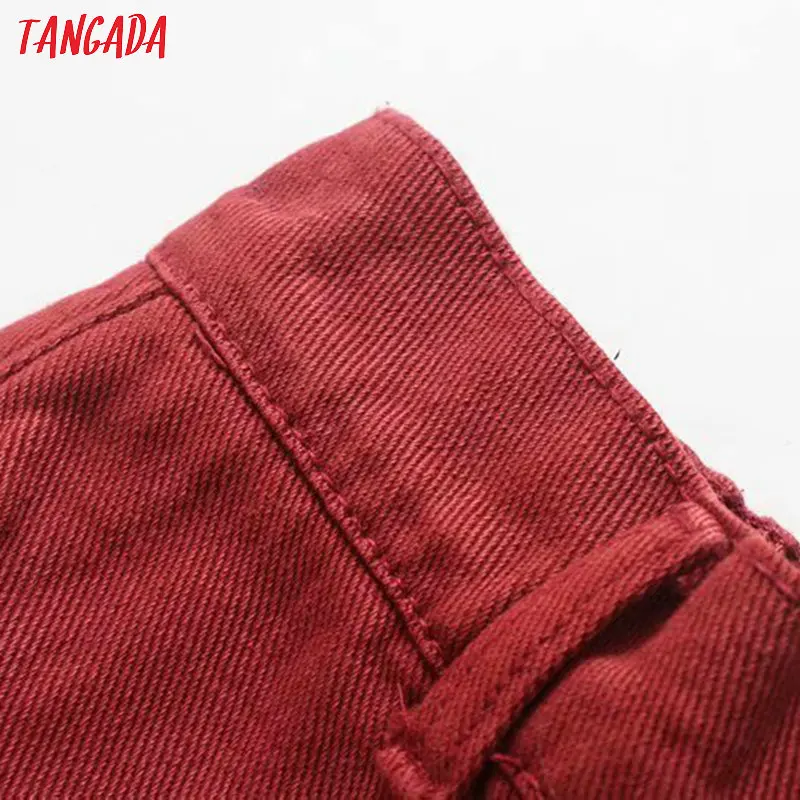 Tangada Женские повседневные красные джинсы брюки с высокой талией свободные стильные брюки с карманами стильные джинсовые брюки 4M16