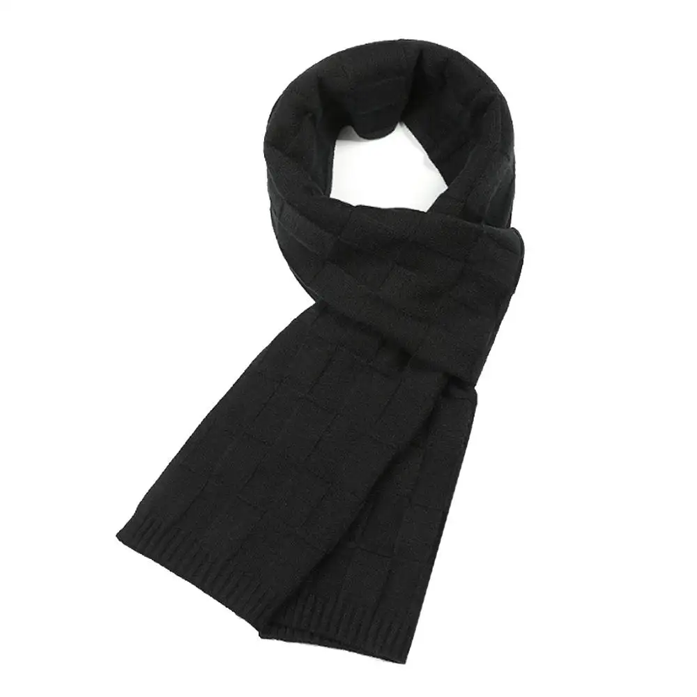 Men Classic Business Knitted Long Scarf Solid Color Plaid Jacquard Shawl Wraps 517D - Цвет: BK