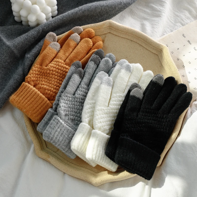 Кашемировые вязаные перчатки женские теплые модные зимние хлопковые перчатки