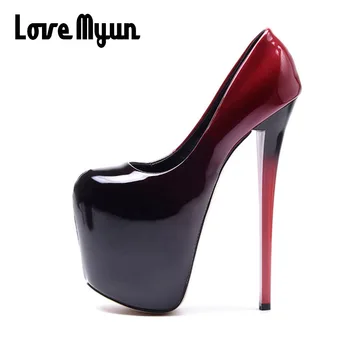 

big size 50 Platform Pumps Sexy Ultra super High Heels 19cm Patent Leather Sexy Shoes Women's Party Pumps Wedding Shoes NN-94
