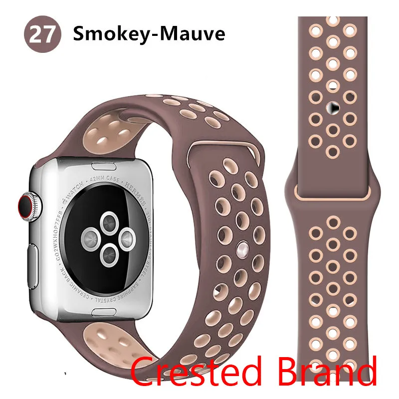 Ремешок для Apple watch 5 4 3 2 1 44 мм/40 мм iWatch 42 мм/38 мм дышащий спортивный силиконовый браслет для часов - Цвет ремешка: Smokey Mauve 27