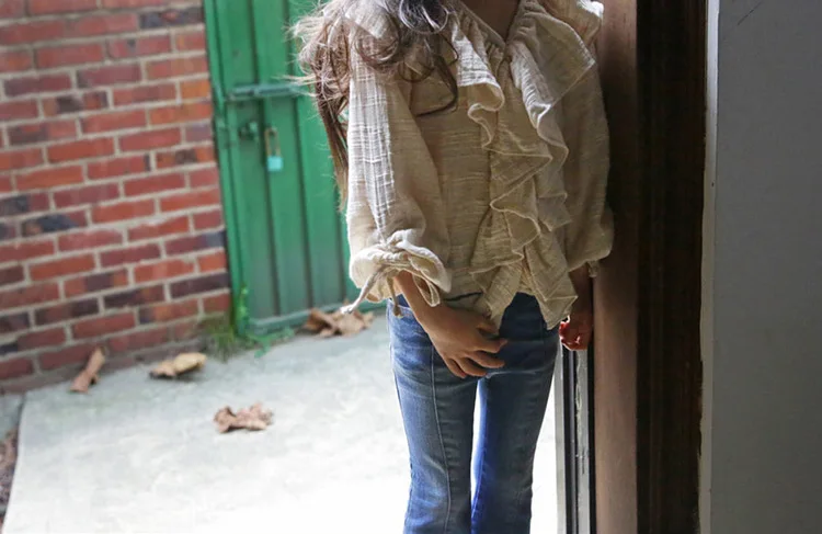 Рубашка для девочек Детская рубашка с длинными рукавами весна-осень г., стиль, хлопковое и льняное платье принцессы в Корейском стиле с оборками
