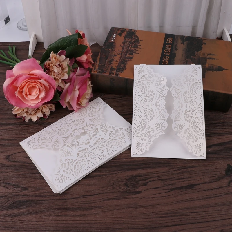  10Pcs Wedding Invitation Cards Kit with Envelopes Seals Personalized Printing D08D - 4.00036E+12