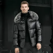 500 г пуховик из натуральной кожи с наполнителем из утиного пуха, мужская зимняя куртка со съемным воротником из лисьего меха, пальто из натуральной кожи, Мужское пальто из коровьей кожи s