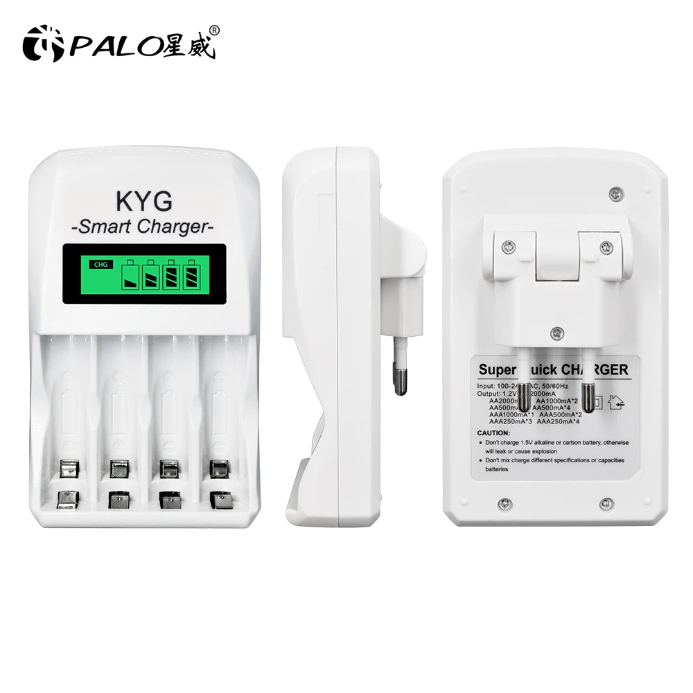 PALO 4-8 Slots Fast Smart Charger LCD Display Intelligent Battery Charger For 1.2V AA AAA NiCd NiMh Rechargeable Battery 