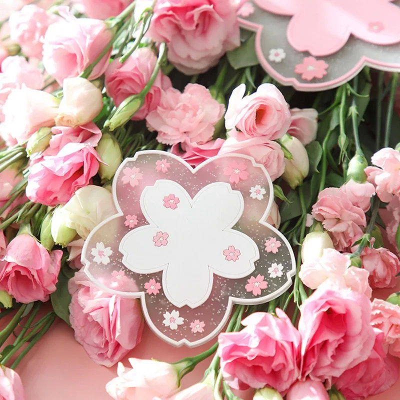 Japanese Style Cherry Blossom Insulation Table Mat Silicone Table Mat Girl Heart Cute Non-slip Bowl Mat Tea Coaster Place Mat