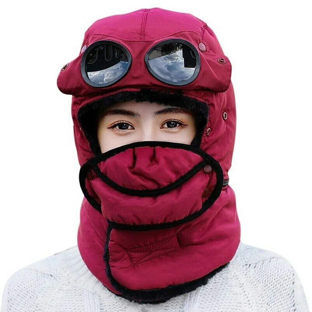 Теплая зимняя охотничья шапка с очками Осень Зима Велоспорт ветрозащитная уличная шапка с очками Lei Feng Кепка воротник