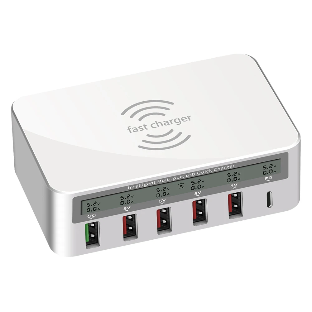 6 портов 8A QC 3,0 USB зарядное устройство Тип C Беспроводное зарядное устройство PD18W зарядное устройство для телефона для iPhone X XS samsung S10 huawei P30 Pro