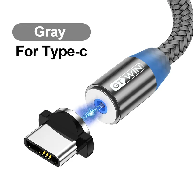 GTWIN магнитное зарядное устройство Micro USB кабель для iPhone samsung Android Быстрая зарядка Магнит usb type C кабель Шнур для мобильного телефона провод - Цвет: For Type C Gray