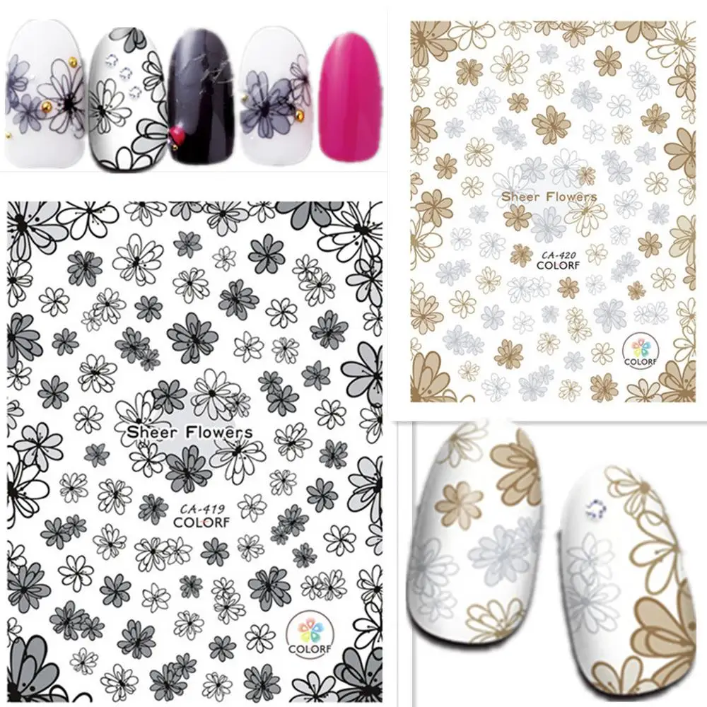 Новинка яркие 3d наклейки для ногтей прозрачные цветы дизайнерские декоративные