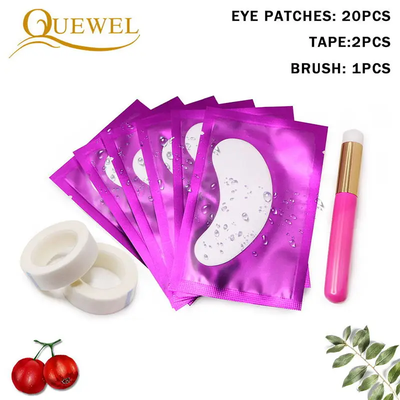 Purple Patches 20pcs Quewel Eyelash Extension Practice Eye Patches Set Disposable Eye Gel Patch lashes Extension Eye Tape Cleaning Brush Makeup Tool - Цвет: Purple Patches 20pcs