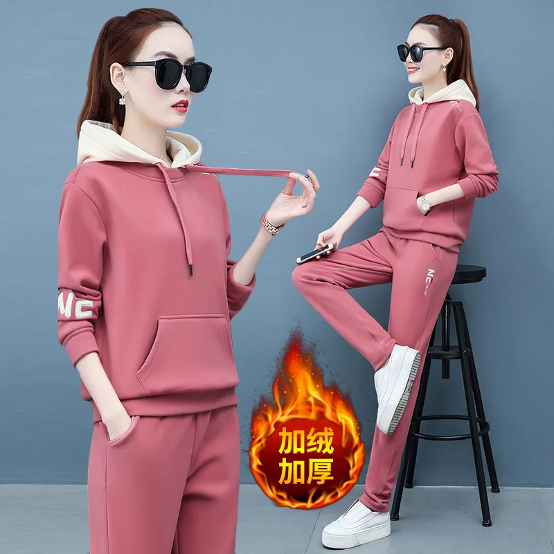 

Casual Sports WOMEN'S Suit 2019 Autumn And Winter New Style Fashion Loose Western Style Brushed And Thick Slimming Hoodie Two-Pi