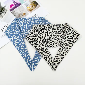 

Triangle Scarf Stylish Leopard Print Neckerchief for Women Scrunchie Neck Knit Headband Bandana for Ladies Accessories 92*32cm