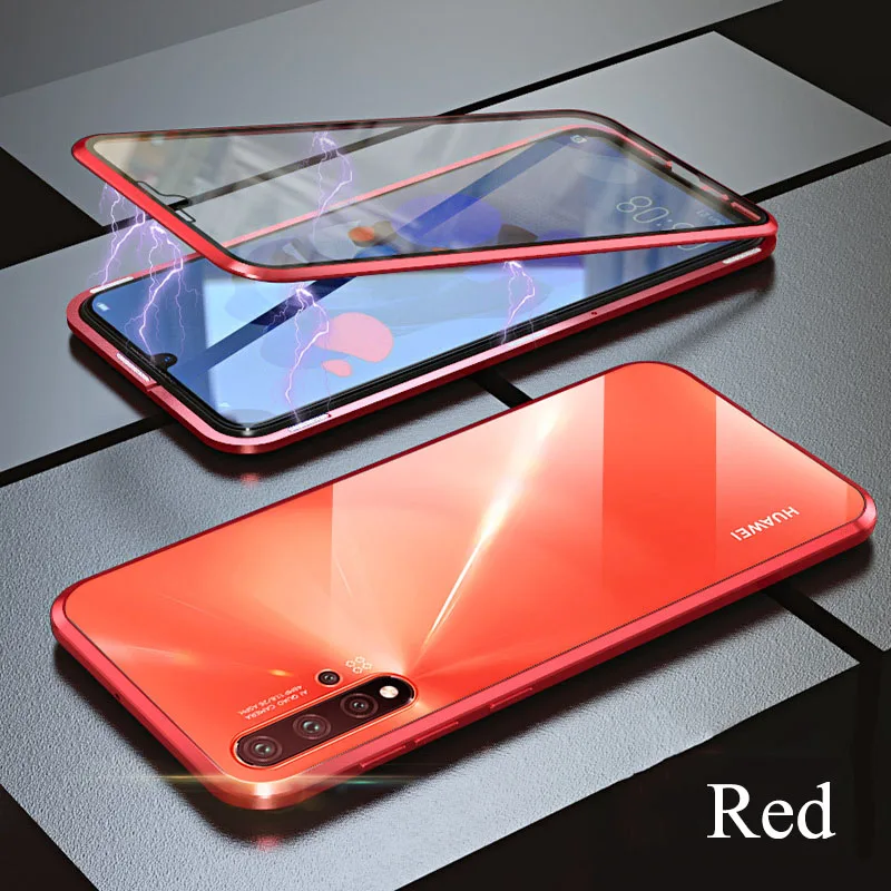 Red 360 ° переднее и заднее стекло металлический магнитный адсорбционный защитный чехол для huawei Nova 5 5i Pro 3E 4E 3i 3 мобильный чехол для телефона - Цвет: Red