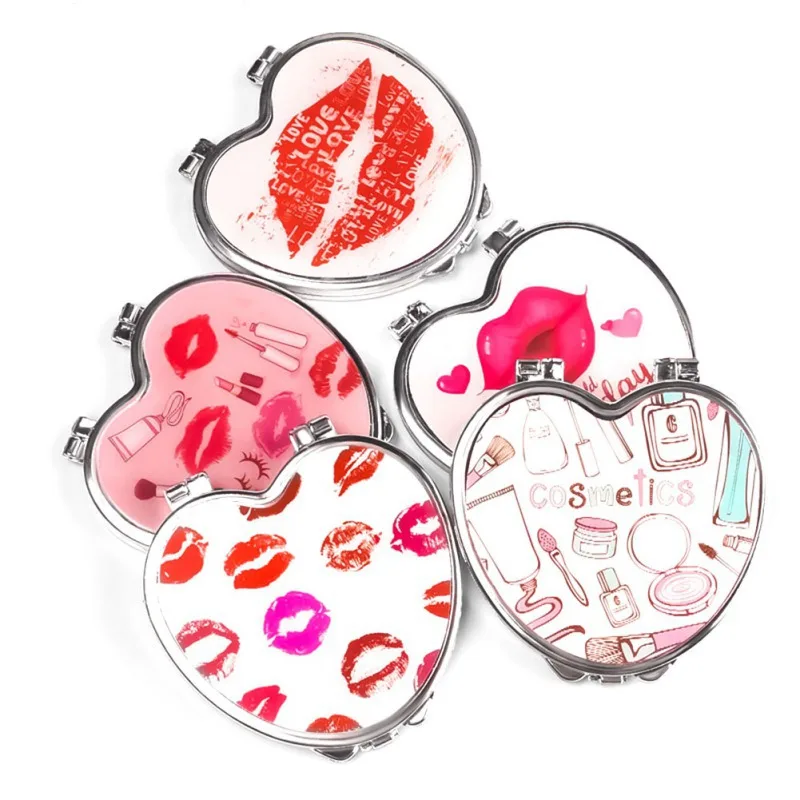 

2019 Double-sided Pocket Mirror Portable Heart Shaped Folding Double-sided Mirror Steel Makeup Mirrors for Women Girls