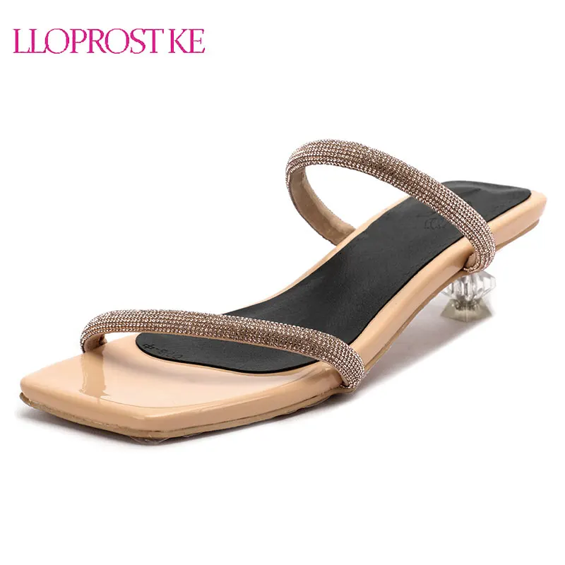 

Lloprost ke Hot Sale Woman Shoes 2021 Summer New Fashion High Quality Rhinestone Woman Slippers Outside Med Heels Ladies Slides