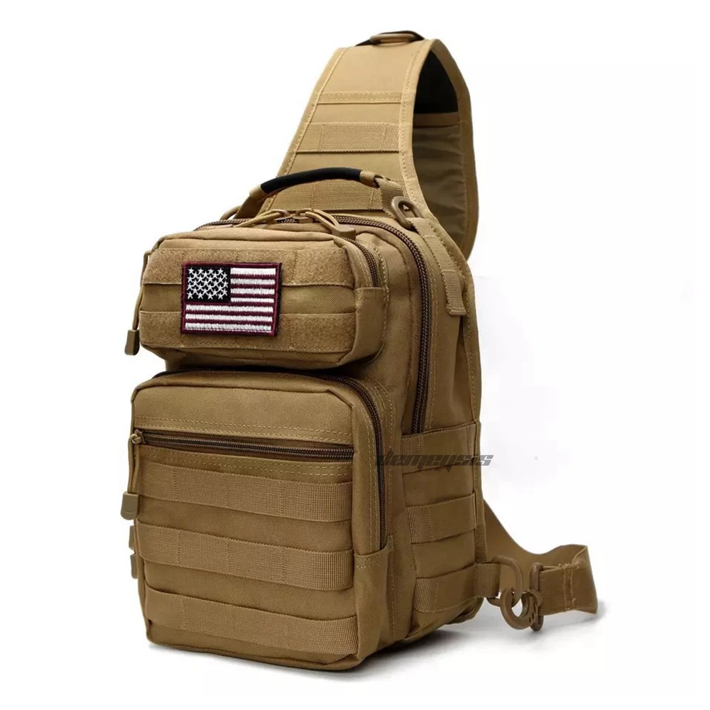 tan with USA flag Открытый Спорт Охота нагрудная Сумка MOLLE Тактические Сумки на одно плечо нейлон для мужчин Военная нагрудная сумка унисекс - Цвет: tan with USA flag