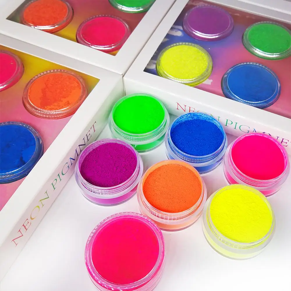 6 Colors /Set Neon Pigment Private Label Nail Powder Custom Glitter Fluorescent Color Powder Nail Polish Dust UV Gel Nail Makeup